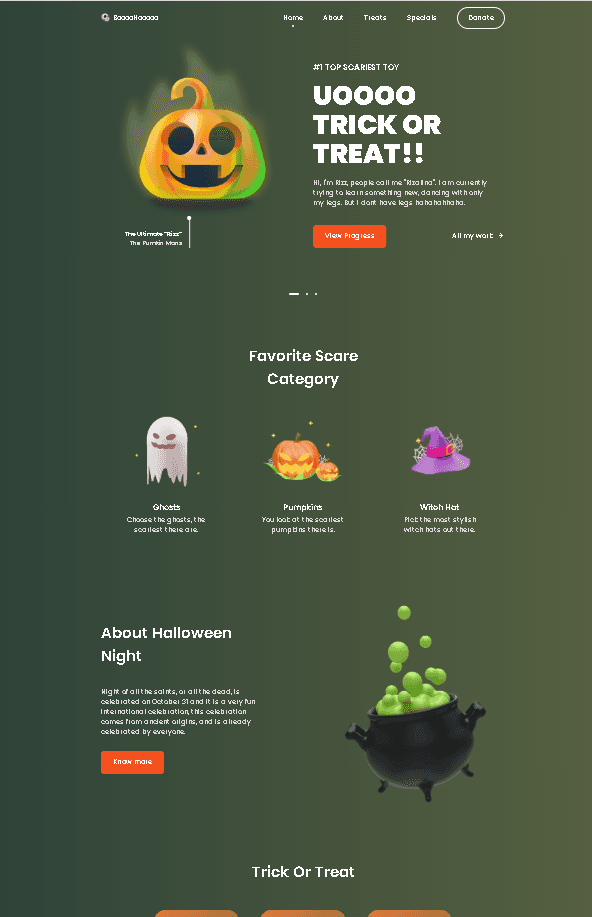 Hallowen themed landing page with smooth transitions